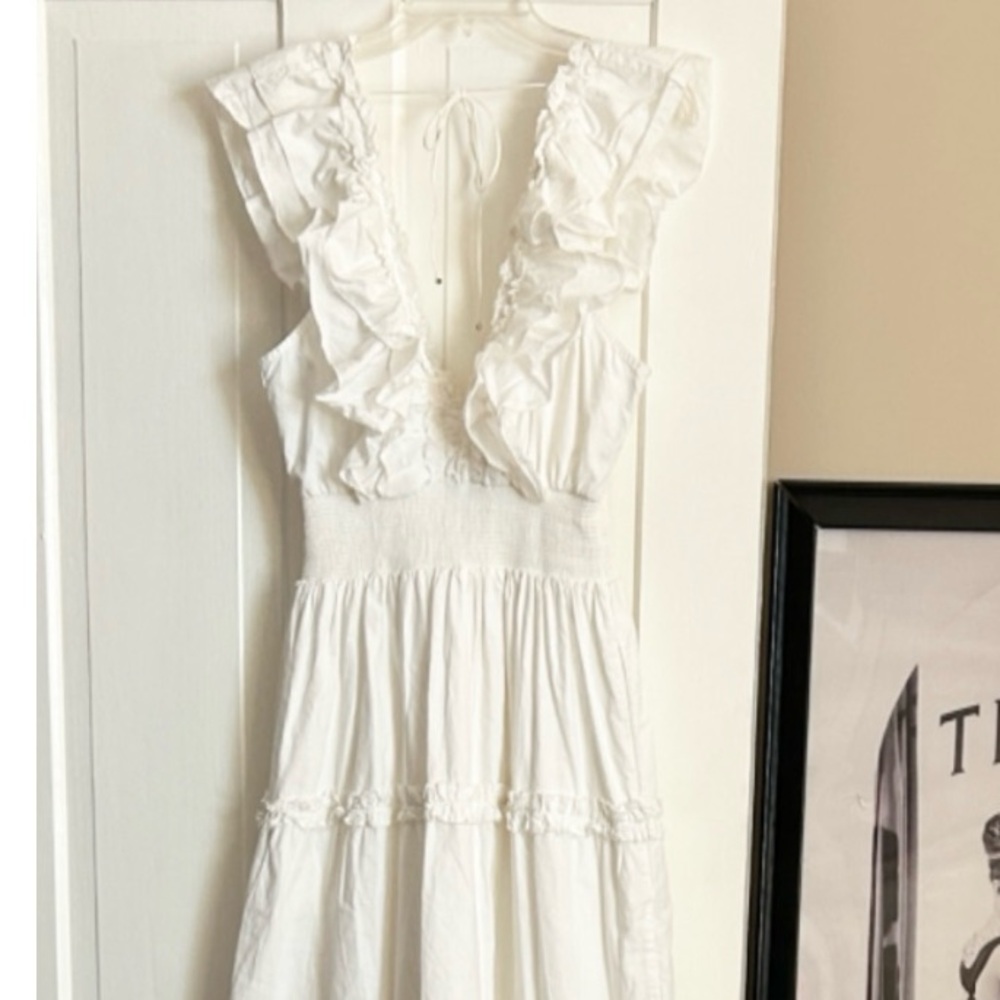 RARE! • ANTHROPOLOGIE • LOVE THE LABEL ‘Azalea’ White Ruffle Tiered Midi Dress - Picture 5 of 16